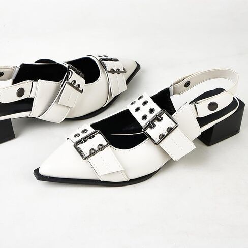 Women Low Heel Buckle Pumps Pointed Toe Chunky Heel Pumps Slingback Pumps with Straps Punk Style Fashionable Office & Casual Wear in Saudi Arabia