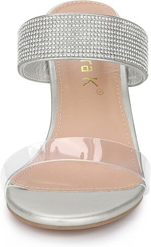 Allegra K Women's Rhinestones Heel Dual Clear Strap Chunky Heels Slide Sandals in Saudi Arabia