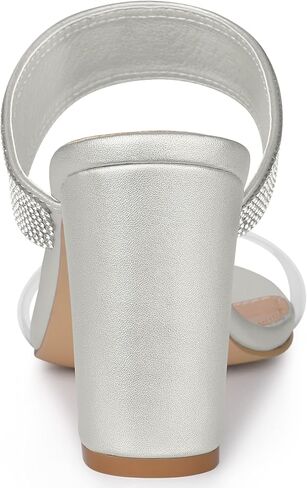 Allegra K Women's Rhinestones Heel Dual Clear Strap Chunky Heels Slide Sandals in Saudi Arabia