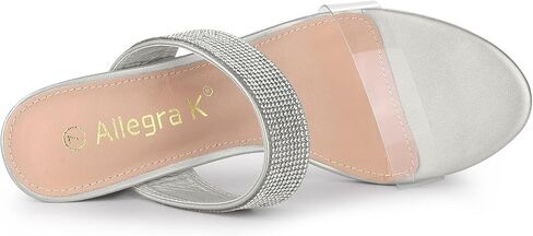 Allegra K Women's Rhinestones Heel Dual Clear Strap Chunky Heels Slide Sandals in Saudi Arabia