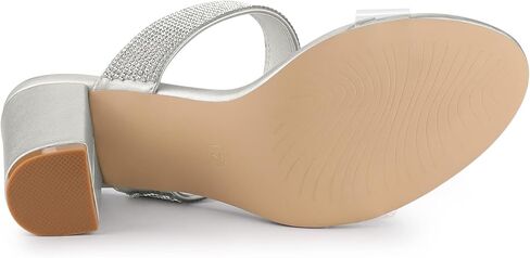 Allegra K Women's Rhinestones Heel Dual Clear Strap Chunky Heels Slide Sandals in Saudi Arabia