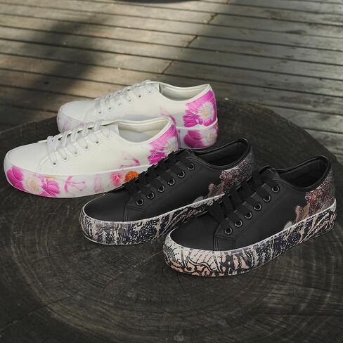 JABASIC Women Fashion Sneakers Floral Print Lace-up Casual Walking Shoes in Saudi Arabia