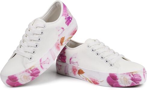 JABASIC Women Fashion Sneakers Floral Print Lace-up Casual Walking Shoes in Saudi Arabia