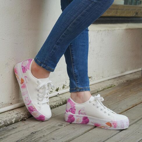 JABASIC Women Fashion Sneakers Floral Print Lace-up Casual Walking Shoes in Saudi Arabia