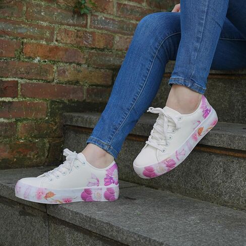 JABASIC Women Fashion Sneakers Floral Print Lace-up Casual Walking Shoes in Saudi Arabia