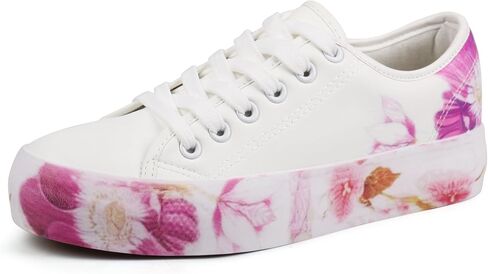 JABASIC Women Fashion Sneakers Floral Print Lace-up Casual Walking Shoes in Saudi Arabia