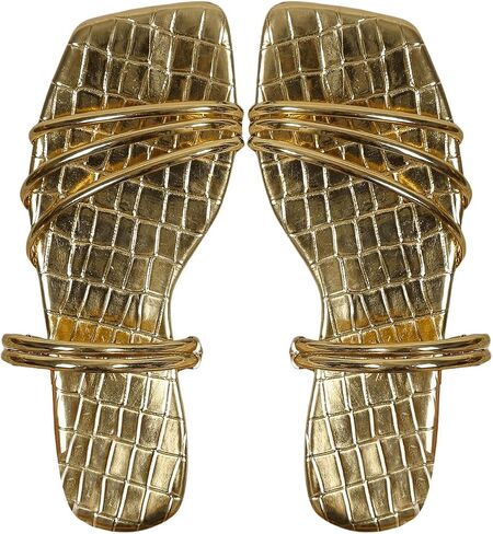 Verdusa Women's Rhinestone Strappy Flat Sandals Open Toe Slip One Slides Outdoor Sandals in Saudi Arabia