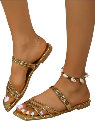 Verdusa Women's Rhinestone Strappy Flat Sandals Open Toe Slip One Slides Outdoor Sandals in Saudi Arabia