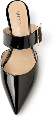 MODENCOCO Women's Adjustable Strap Buckle Patent Solid Pointed Toe Chunky Low Heel Mules Evening Dress Pumps Shoes 2 Inch in Saudi Arabia