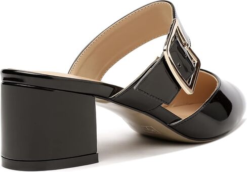 MODENCOCO Women's Adjustable Strap Buckle Patent Solid Pointed Toe Chunky Low Heel Mules Evening Dress Pumps Shoes 2 Inch in Saudi Arabia