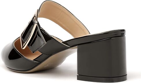 MODENCOCO Women's Adjustable Strap Buckle Patent Solid Pointed Toe Chunky Low Heel Mules Evening Dress Pumps Shoes 2 Inch in Saudi Arabia