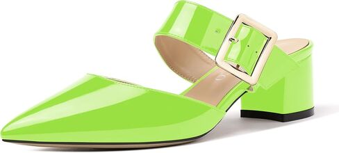 MODENCOCO Women's Adjustable Strap Buckle Patent Solid Pointed Toe Chunky Low Heel Mules Evening Dress Pumps Shoes 2 Inch in Saudi Arabia