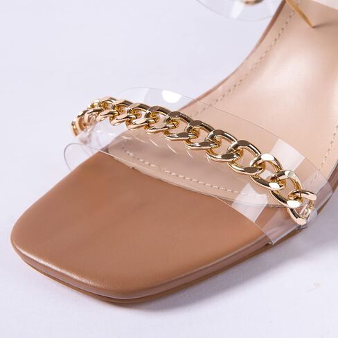 صنادل نسائية بكعب N.N.G، صنادل مريحة من الجلد بحزامين شفافين ومكتنزين بمقدمة مربعة in Kuwait