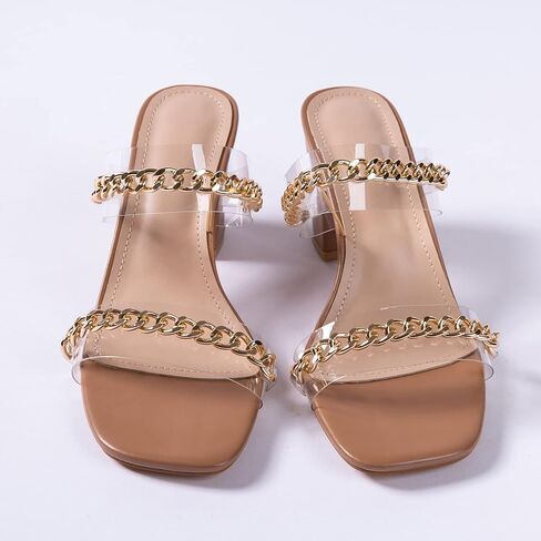 صنادل نسائية بكعب N.N.G، صنادل مريحة من الجلد بحزامين شفافين ومكتنزين بمقدمة مربعة in Kuwait