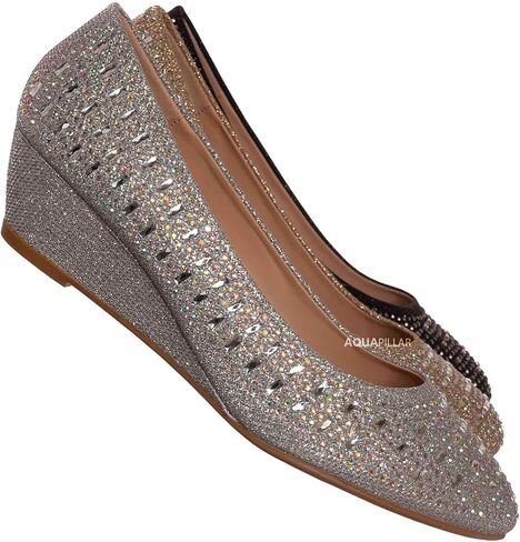 Forever Womens Low Wedge Heel Closed Toe Wedding Party Dress Sandals Shoes (9 M US, Silver) in Kuwait