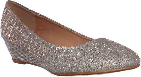 Forever Womens Low Wedge Heel Closed Toe Wedding Party Dress Sandals Shoes (9 M US, Silver) in Kuwait