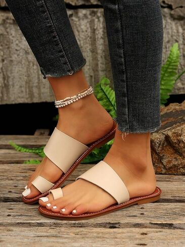 OYOANGLE Women's Flat Slide Sandals Colorblock Open Toe Slip on Strappy Flip Flops Summer Beach Thong Sandals in Saudi Arabia