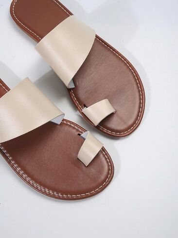 OYOANGLE Women's Flat Slide Sandals Colorblock Open Toe Slip on Strappy Flip Flops Summer Beach Thong Sandals in Saudi Arabia