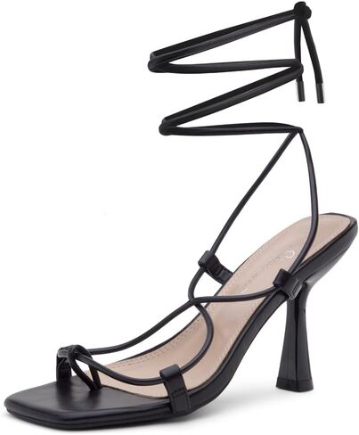 Shoe Land SL-Nadine Womens Lace up Heels Square Open Toe Strappy Heels Tie up Stiletto Heeled Sandals Ankle Wrap High Heels Black Gold White Heels for Prom Party in Saudi Arabia