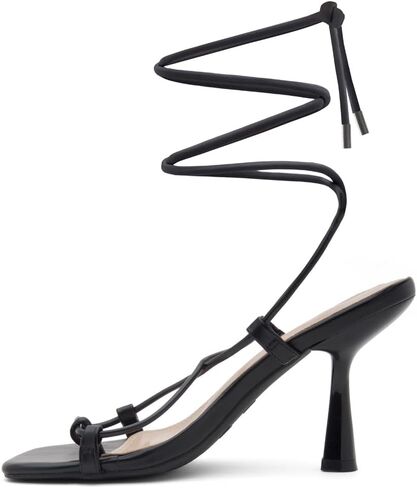 Shoe Land SL-Nadine Womens Lace up Heels Square Open Toe Strappy Heels Tie up Stiletto Heeled Sandals Ankle Wrap High Heels Black Gold White Heels for Prom Party in Saudi Arabia