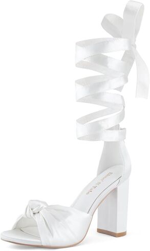 Shoe'N Tale Lace Up High Heels Strappy Heels for Women Comfortable Dressy Heeled Sandals(7.5,White) in Saudi Arabia