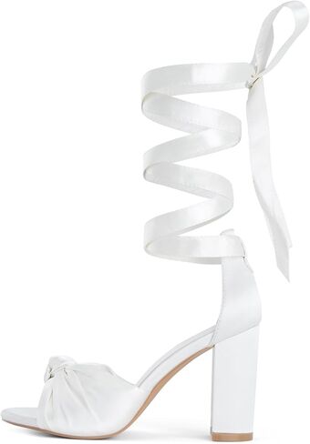 Shoe'N Tale Lace Up High Heels Strappy Heels for Women Comfortable Dressy Heeled Sandals(7.5,White) in Saudi Arabia