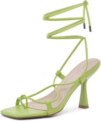 Shoe Land SL-Nadine Womens Lace up Heels Square Open Toe Strappy Heels Tie up Stiletto Heeled Sandals Ankle Wrap High Heels Black Gold White Heels for Prom Party in Saudi Arabia