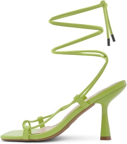 Shoe Land SL-Nadine Womens Lace up Heels Square Open Toe Strappy Heels Tie up Stiletto Heeled Sandals Ankle Wrap High Heels Black Gold White Heels for Prom Party in Saudi Arabia