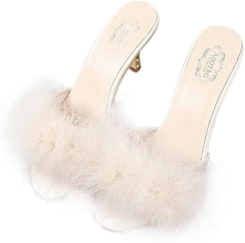 GANAZONO 1 Pair Hairy High Heel Slippers Hairy Sandalsel Female Summer Outside in Saudi Arabia