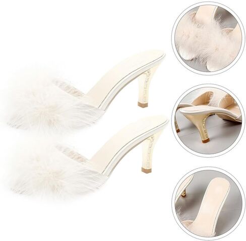 GANAZONO 1 Pair Hairy High Heel Slippers Hairy Sandalsel Female Summer Outside in Saudi Arabia