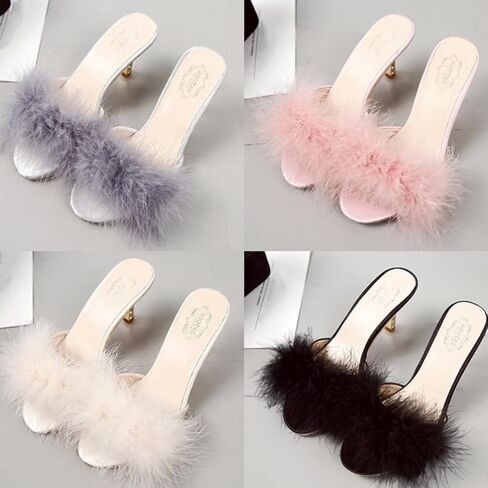 GANAZONO 1 Pair Hairy High Heel Slippers Hairy Sandalsel Female Summer Outside in Saudi Arabia