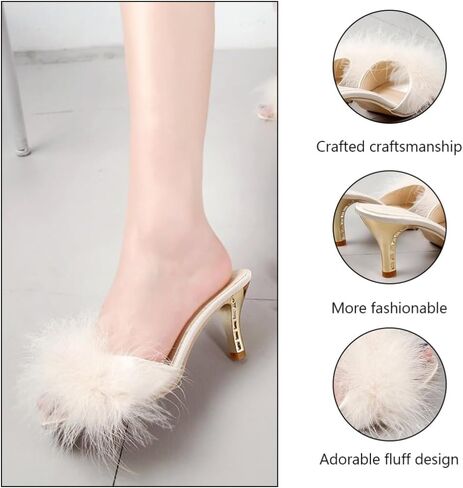 GANAZONO 1 Pair Hairy High Heel Slippers Hairy Sandalsel Female Summer Outside in Saudi Arabia