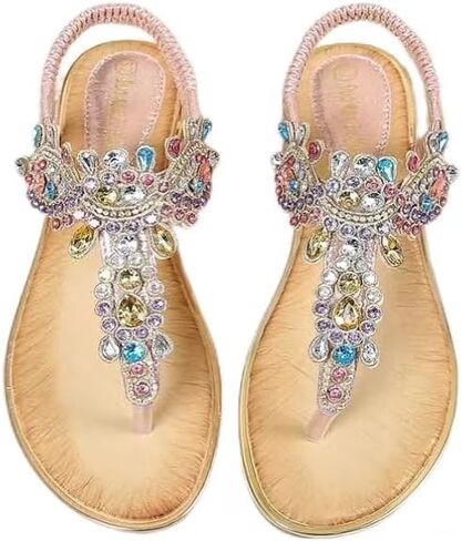 Duo Mei Zu Women Comfort Wedge Strappy Sandals with Slope Comfort Wedge，Shoes Flower Pattern Rhinestone Slope Heel Rubber Outsole Sandals in Saudi Arabia