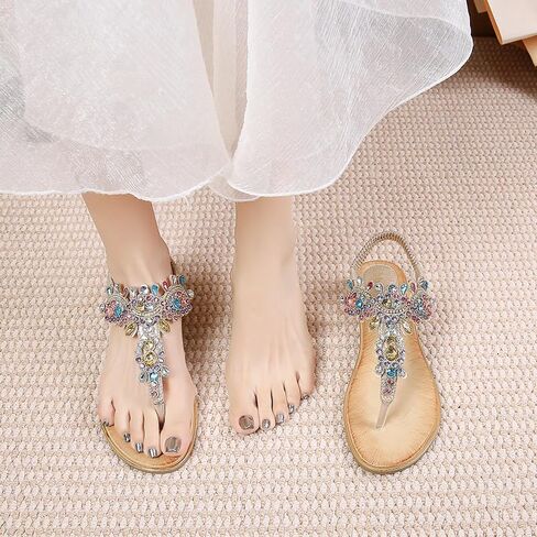 Duo Mei Zu Women Comfort Wedge Strappy Sandals with Slope Comfort Wedge，Shoes Flower Pattern Rhinestone Slope Heel Rubber Outsole Sandals in Saudi Arabia