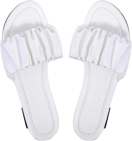 GORGLITTER Women's Ruched Single Band Flat Sandals PU Leather Slip on One Band Slide Sandals in Saudi Arabia
