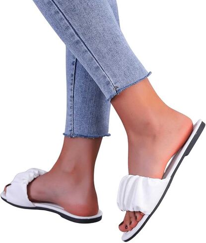 GORGLITTER Women's Ruched Single Band Flat Sandals PU Leather Slip on One Band Slide Sandals in Saudi Arabia