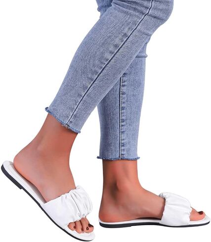 GORGLITTER Women's Ruched Single Band Flat Sandals PU Leather Slip on One Band Slide Sandals in Saudi Arabia