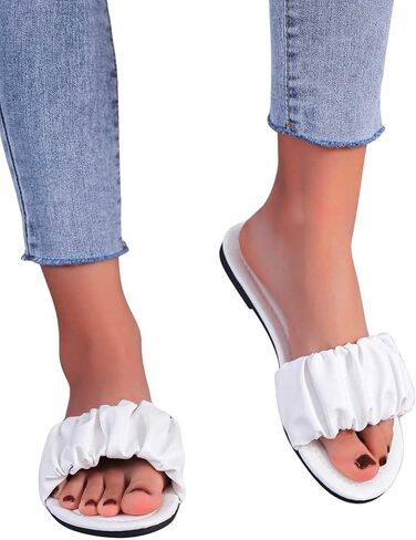 GORGLITTER Women's Ruched Single Band Flat Sandals PU Leather Slip on One Band Slide Sandals in Saudi Arabia