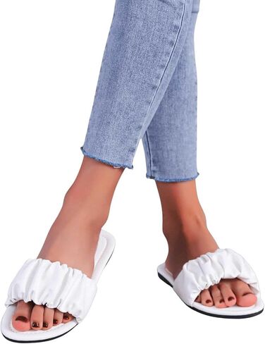 GORGLITTER Women's Ruched Single Band Flat Sandals PU Leather Slip on One Band Slide Sandals in Saudi Arabia