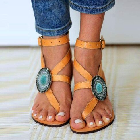 Women Cross Strappy Rhinestones Thong Sandalias Boho Chic Beach Flat Fisherman Bohemian Gladiator Summer Strap Sandals in Saudi Arabia