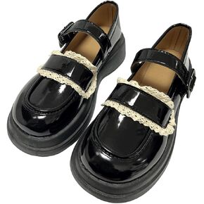 Women Y2K Harajuku Kawaii Goth Lolita Round Toe Chunky Heels White Lace Decor Platform Mary Jane Shoes