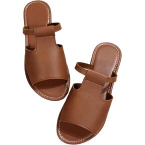 OYOANGLE Women's Cut Out Single Banded Open Toe Flats Sandals Solid Lightweight Outdoor Slides Sandals