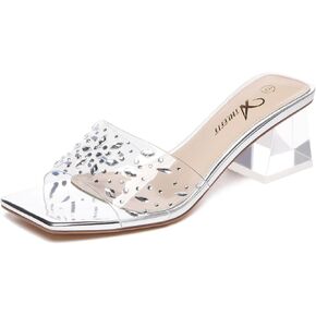 كعب فضي من Athlefit كعب منخفض مكتنز بعرض عريض للنساء 2 بوصة سهل الارتداء عند أصابع القدم المفتوحة صنادل بكعب صيفي أنيق Sandalias فستان زفاف بكعب عالٍ in Kuwait