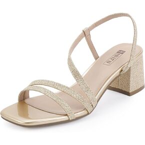 IDIFU IN3 Strappy Heels For Women Low Block Chunky Heels Open Square Toe Slingback Heeled Sandals Comfortable Trendy Dress Shoes for Women Wedding Bridal Prom Dressy Cute Small Short Thick Heels
