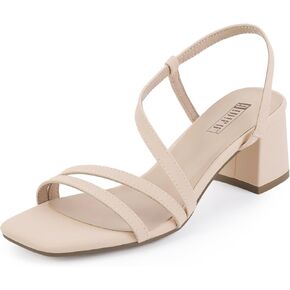 IDIFU IN3 Strappy Heels For Women Low Block Chunky Heels Open Square Toe Slingback Heeled Sandals Comfortable Trendy Dress Shoes for Women Wedding Bridal Prom Dressy Cute Small Short Thick Heels
