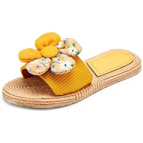 GORGLITTER Women's Flower Summer Flat Sandals Beach Linen Slippers Non-slip Casual Slides Sandals