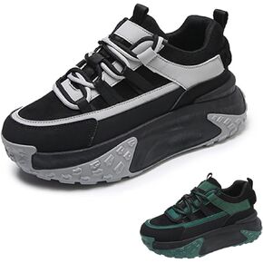 Women's Leather Platform Fashion Sneakers Comfortable Low Top Wedgel Heel Lace Up Dad Shoes Lug Sole Breathable Casual Running Shoes