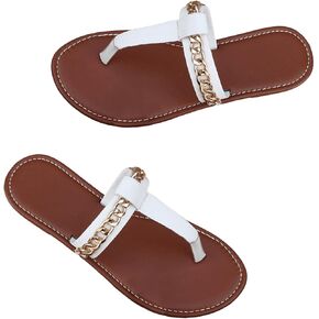 SweatyRocks Women's Pu Leather Chain Strap Flip Flop Thong Sandals Summer Flat Sandals