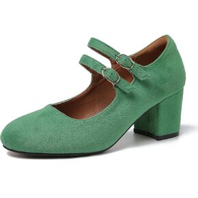 Women's Chunky Low Block Heels Mary Jane Pumps Closed Round Toe Double Strap Office Dress Party Shoes