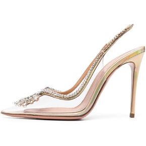 Arqa Clear PVC Slingback Pumps for Women,Rhinestone Embellished Pointed Toe High Heels Ankle Strap Dressy Stilettos